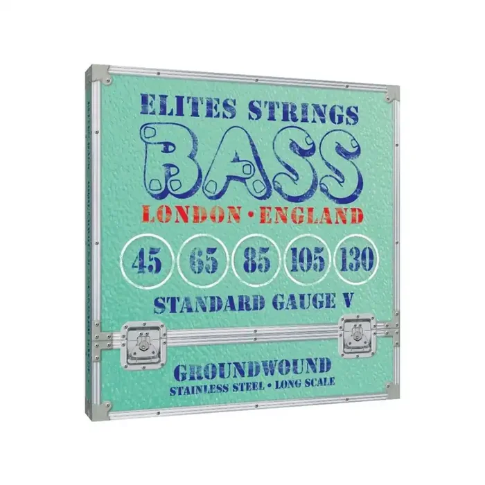 Elites Groundwound Stainless Steel 45-130 5-String Bass Guitar Strings, Long Scale