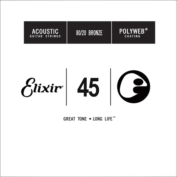 Elixir 13145 Polyweb 80/20 Bronze Acoustic Guitar Single String, .045