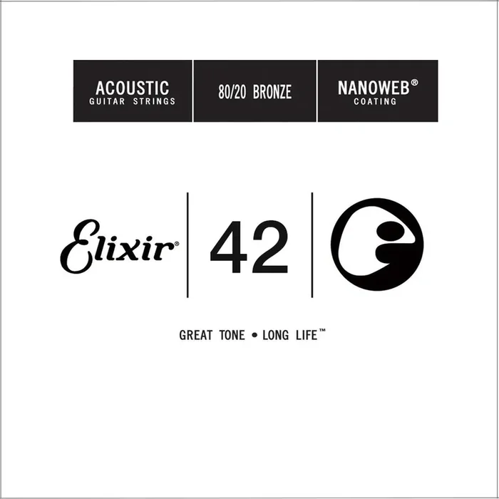 Elixir 15142 Nanoweb 80/20 Bronze Acoustic Guitar Single String, .42