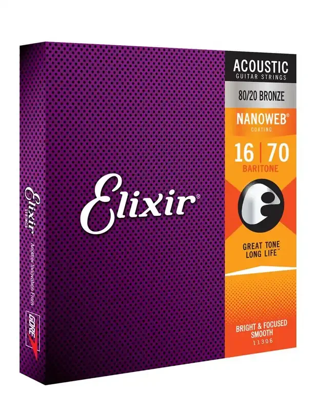 Elixir Nanoweb 16-70 80/20 Bronze Baritone Acoustic Guitar Strings