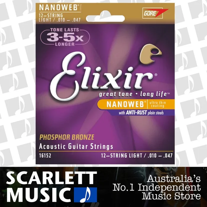 Elixir Nanoweb 16152 Phosphor Bronze Light 12-String Acoustic Guitar Strings