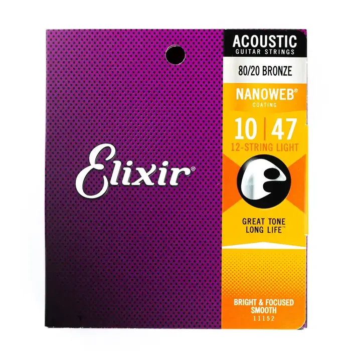 Elixir Nanoweb 80/20 Bronze 10-47 Acoustic Guitar Strings 12-String [11152]