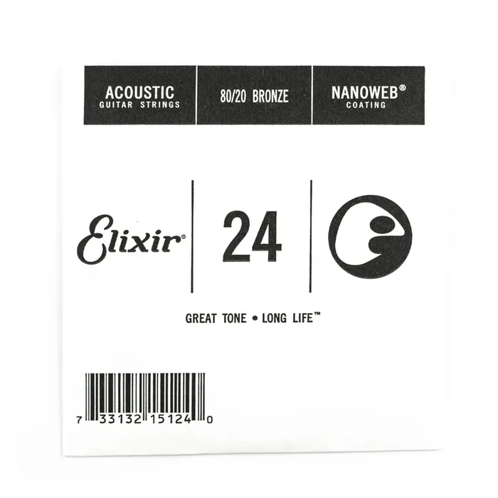 Elixir Nanoweb 80/20 Bronze 24 (.024″) Acoustic Guitar Single String