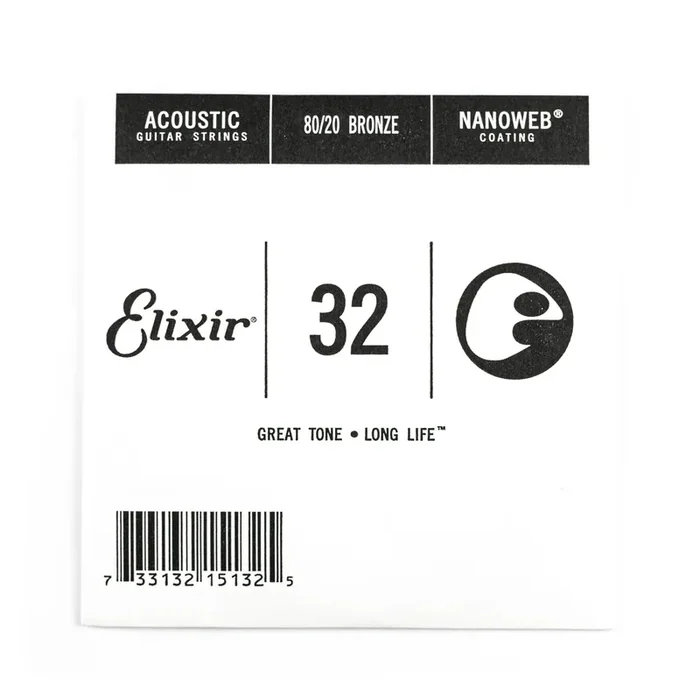 Elixir Nanoweb 80/20 Bronze 32 (.032″) Acoustic Guitar Single String