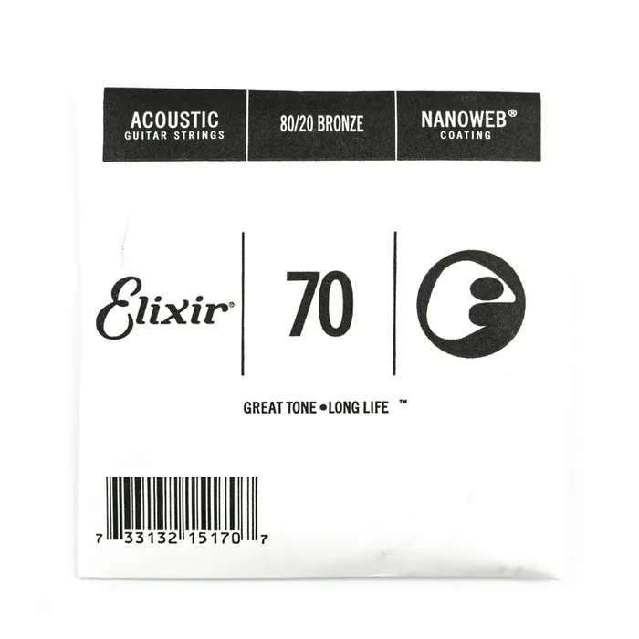 Elixir Nanoweb 80/20 Bronze 70 (.070″) Acoustic Guitar Single String