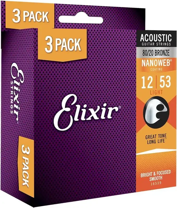 Elixir Nanoweb (Light) 80/20 Bronze Acoustic Strings – Triple Pack