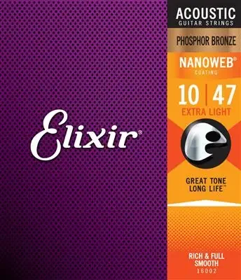 Elixir Nanoweb Phosphor Bronze Acoustic Guitar Strings – 10-47 Extra Light
