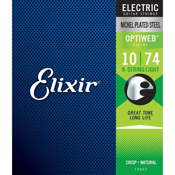 Elixir Optiweb Nickel Wound 8-String 10-74 Electric Guitar Strings, Light [19062]