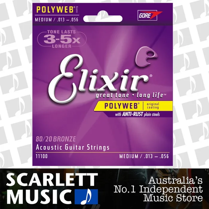 Elixir Polyweb 13-56 80-20 Bronze Acoustic Guitar Strings-Medium 11100