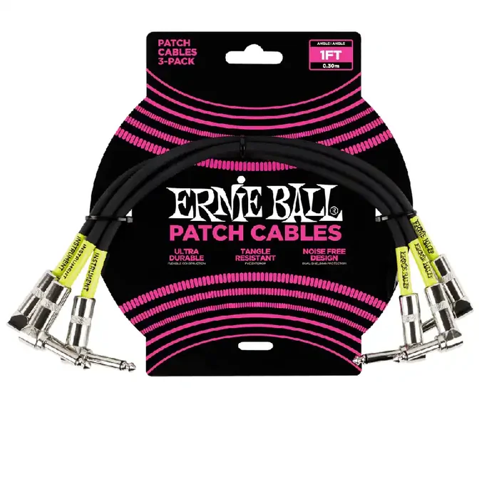 Ernie Ball 1‘ Angle-Angle Patch Cable, Black, 3-Pack