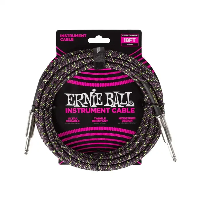Ernie Ball 18FT Straight / Straight Braided Instrument Cable, Purple Python
