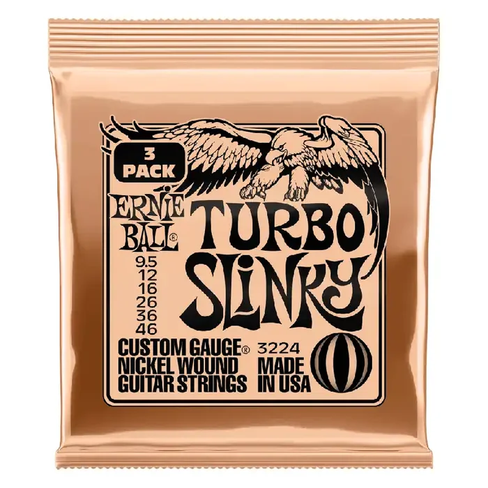 Ernie Ball 2224 Turbo Slinky 9.5-46 Electric Guitar Strings, 3-Pack