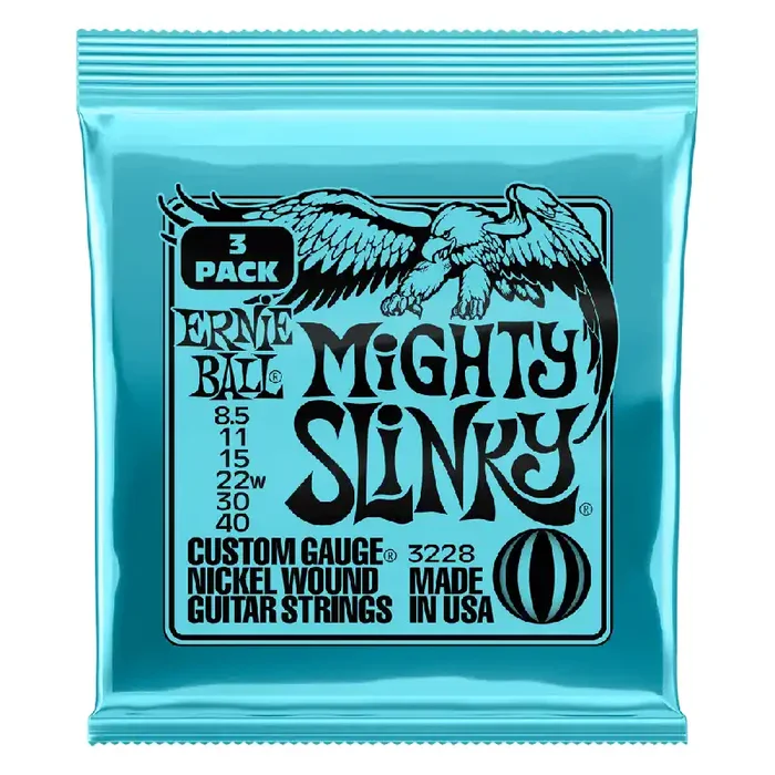 Ernie Ball 2228 Mighty Slinky 8.5-40 Electric Guitar String, 3-Pack