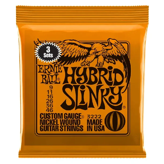 Ernie Ball 3222 Hybrid Slinky Nickel Wound 9-46 Electric Guitar Strings, 3-Pack