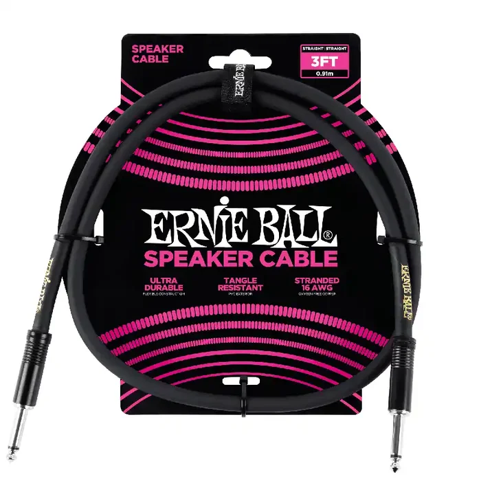 Ernie Ball 3ft Straight-Straight Speaker Cable, Black