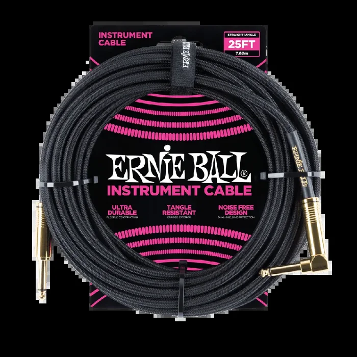 Ernie Ball 7.5 Meter BraidedStraight / Angle Instrument Cable, Black