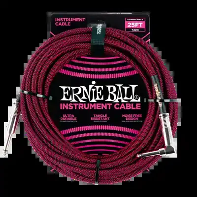 Ernie Ball Braided Instrument Cable 25ft Straight-Angle Red