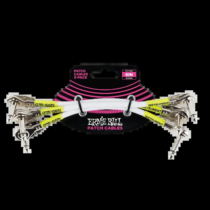 Ernie Ball Classic 6″ White Patch Cables w/ Flat ‘Pancake‘ Jacks, 3-Pack [P06052]