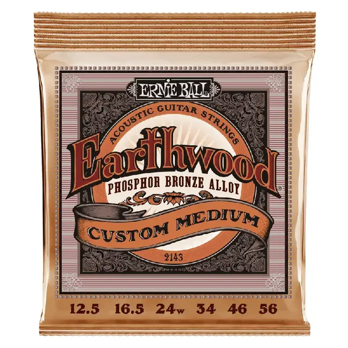 Ernie Ball Earthwood Phosphor Bronze 12.5-56 Acoustic Guitar Strings, Custom Medium