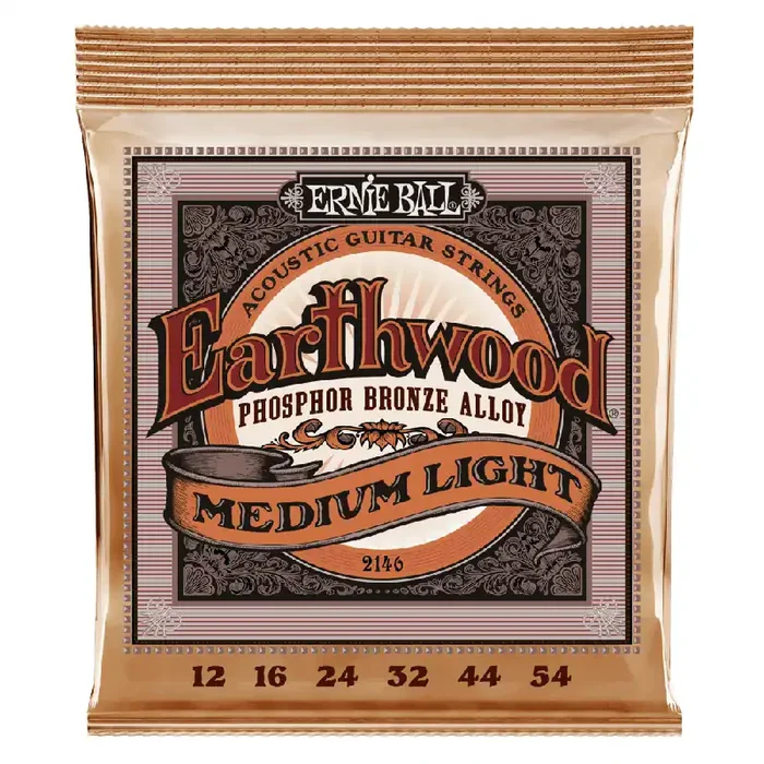 Ernie Ball Earthwood Phosphor Bronze 12-54 Acoustic Guitar Strings, Medium-Light