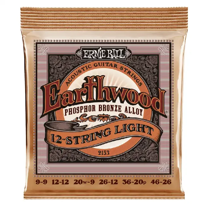 Ernie Ball Earthwood Phosphor Bronze 12-String 9-46 Acoustic Guitar Strings, Light
