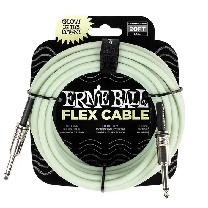 Ernie Ball Flex 20ft / 6m Glow In The Dark Straight Jack – Straight Jack Cable