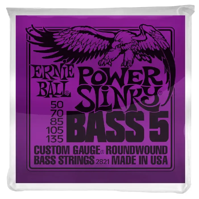 Ernie Ball Power Slinky Nickel Wound 50-135 5-String Bass Guitar Strings, Long Scale