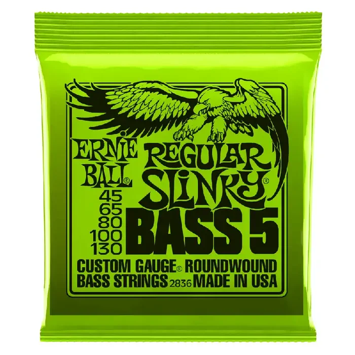 Ernie Ball Regular Slinky Nickel Wound 45-130 5-String Bass Guitar Strings, Long Scale