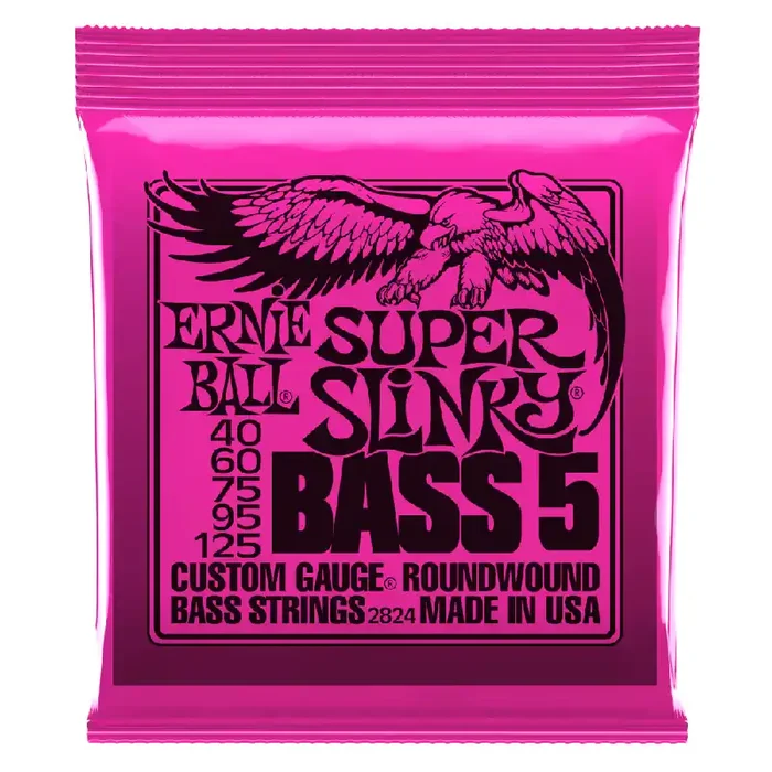 Ernie Ball Super Slinky Nickel Wound 40-125 5-String Bass Guitar Strings, Long Scale