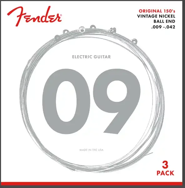 Fender 150L 3-Pack Pure Nickel 9-42 Electric Guitar Strings, Light