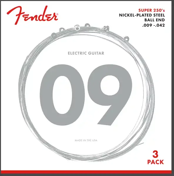 Fender 250L 3-Pack Nickel Plated Steel Electric Guitar Strings, Light, 9-42