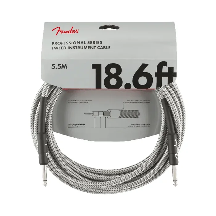 Fender Professional Series Instrument Cable, 18.6‘, White/Silver Tweed