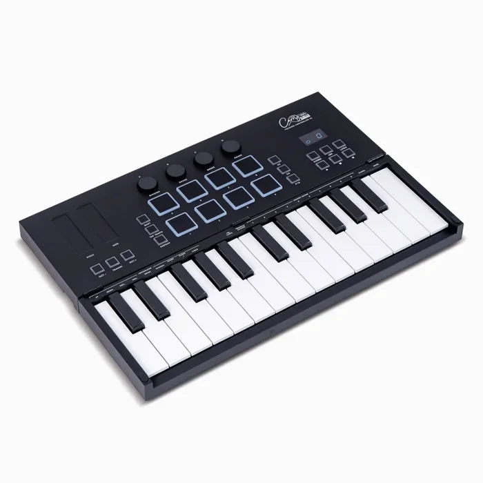 Folding Controller 25 with MIDI over Bluetooth, USB-C, TRS, Arpeggiator, Customizable Knobs, Velocity Sensitive Keys & Drum Pads