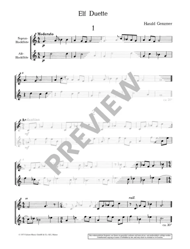 Genzmer 11 Duets for Descant and Alto Recorders