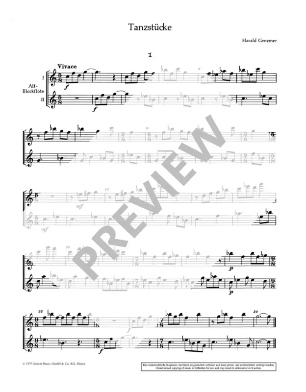Genzmer Dance Pieces for Recorder Duet