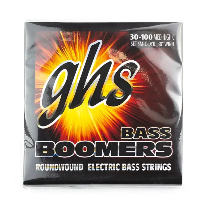 GHS Bass Boomers Nickel Wound 30-100 5-String Bass Guitar Strings, Extra Long Scale [5M-C-DYB]
