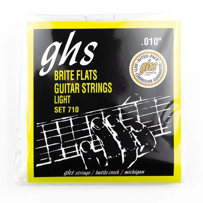 GHS Brite Flats Alloy 52 Groundwound 10-46 Electric Guitar Strings, Light