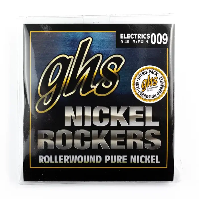 GHS Nickel Rockers Pure Nickel Rollerwound 9-46 Electric Guitar Strings, Custom Light