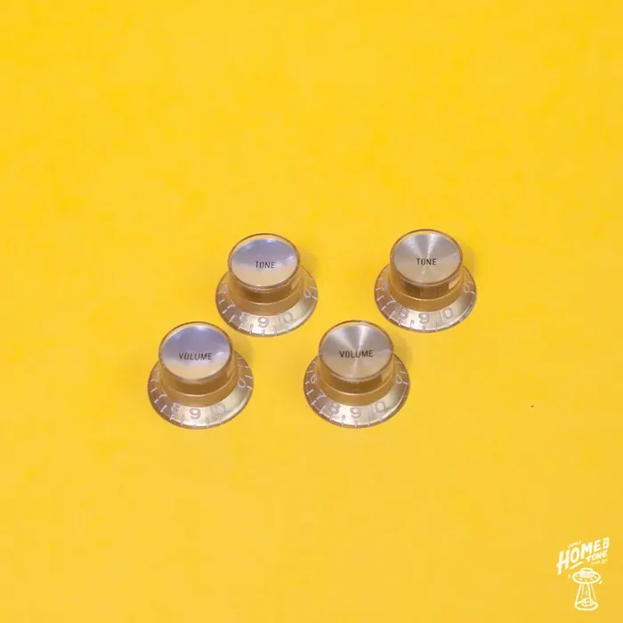 Gibson style Gold ‘Reflector Top Hat‘ Control knob with embossed numbers for 5.95mm 24 Spline USA spec pots