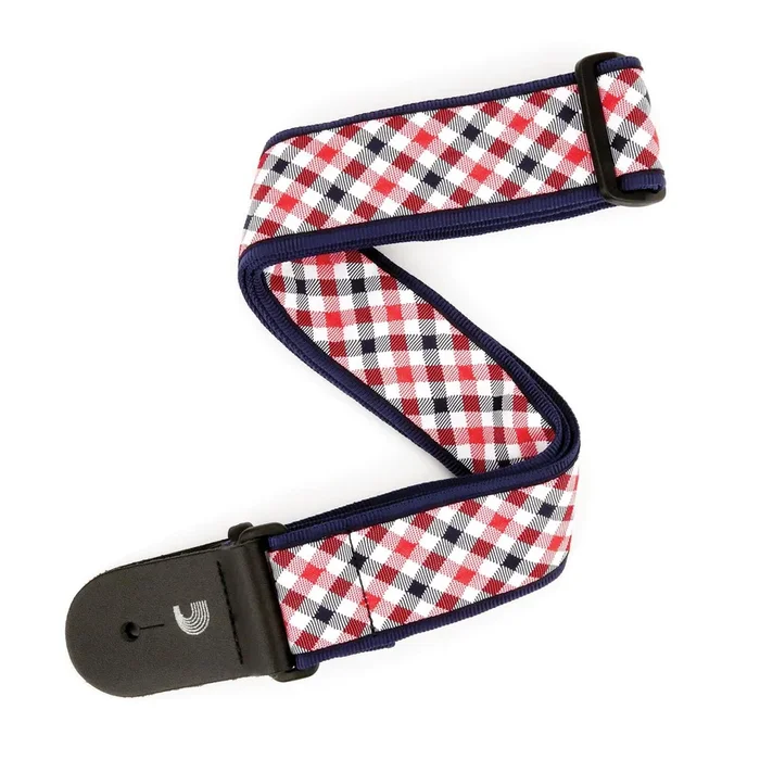 Gingham Woven Guitar Strap, Red and Navy – by D’Addario