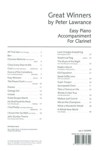 Great Winners For Clarinet: Piano Accompaniment (Brasswind)