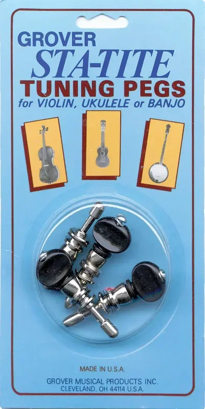 Grover 4/4 Size Violin Peg Set 4PK with Nickel Plated Finish and Black Plastic Buttons