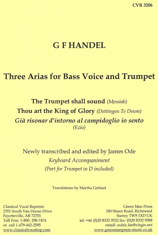 Handel Three Arias for Bass Voice & Trumpet