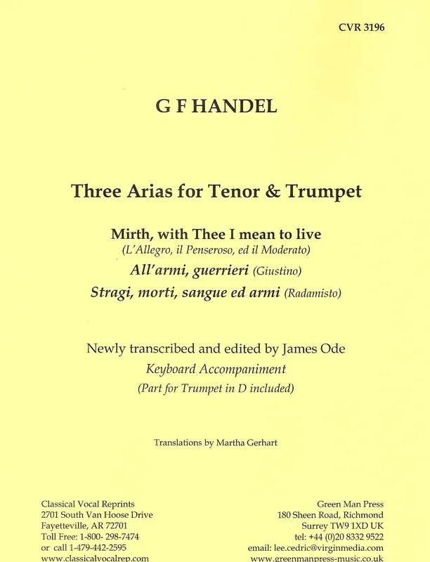 Handel Three Arias for Tenor & Trumpet