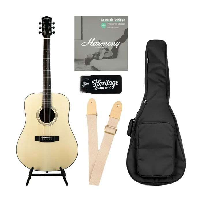 Harmony Foundation Series Terra Dreadnought Acoustic Guitar Bundle, Natural Satin (UK Exclusive)