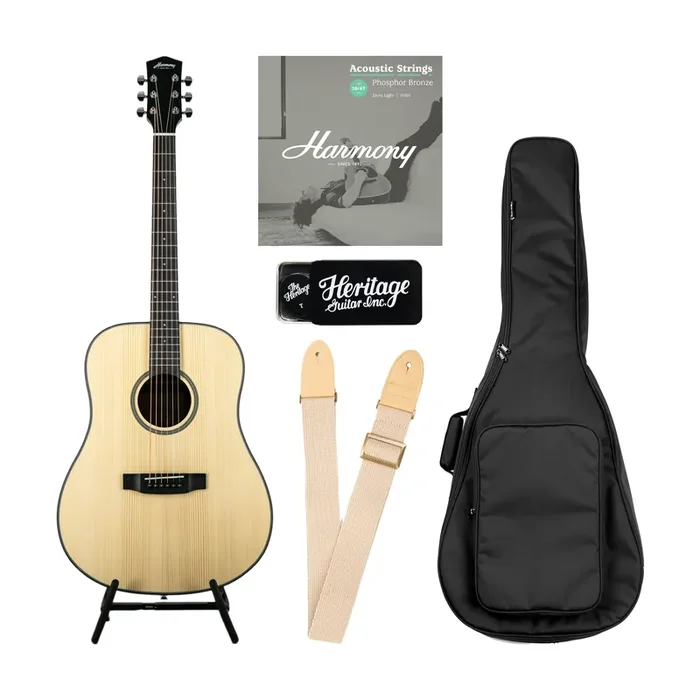 Harmony Foundation Series Terra ST Dreadnought Acoustic Guitar Bundle, Natural Satin (UK Exclusive)