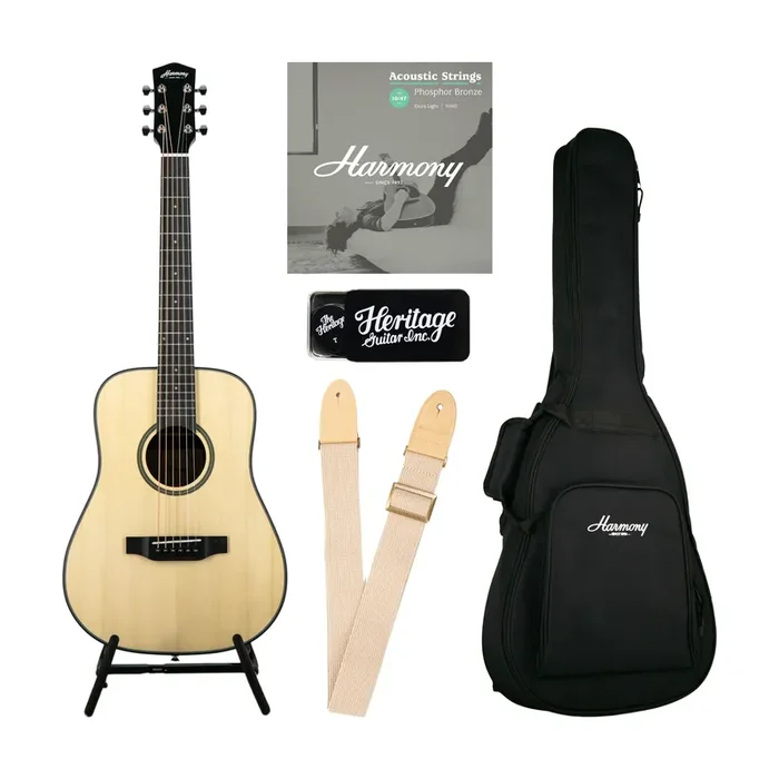 Harmony Foundation Series Terra ST Petite Dreadnought Acoustic Guitar Bundle, Natural Satin (UK Exclusive)
