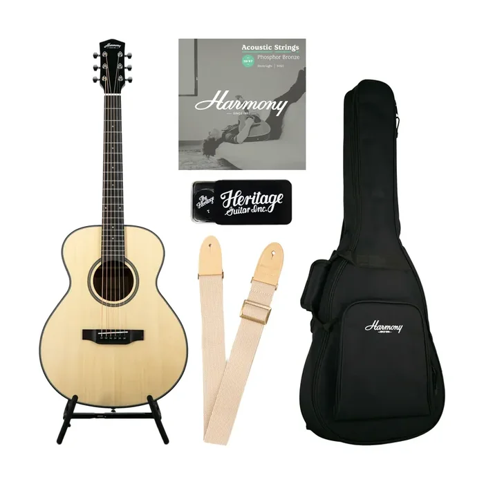 Harmony Foundation Series Terra ST Petite OM Acoustic Guitar Bundle, Natural Satin (UK Exclusive)