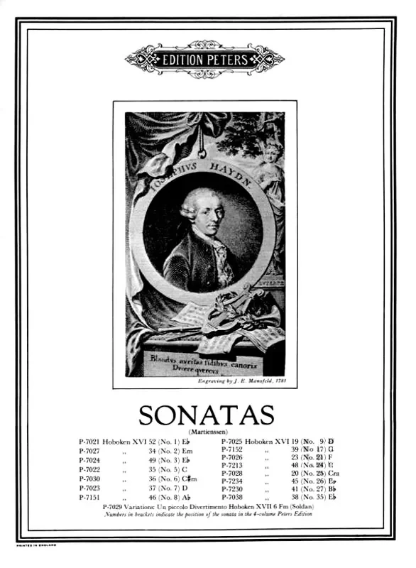 Haydn Sonata Bb Major No.7230 Hob.XVI/41 Peters Edition (Single Piece)