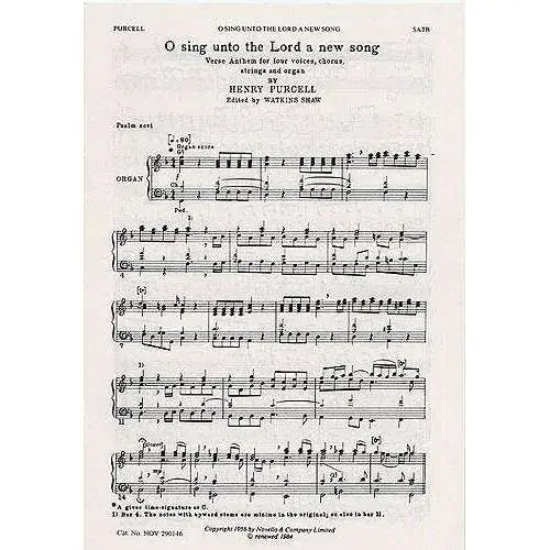 Henry Purcell O Sing Unto The Lord (for Voice (SATB and Organ)